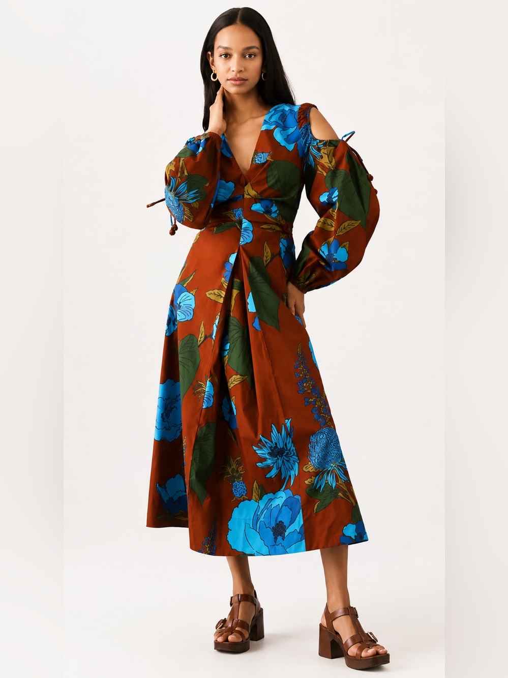 FARM Rio for Anthropologie Floral Cold-Shoulder Midi Dress – XS